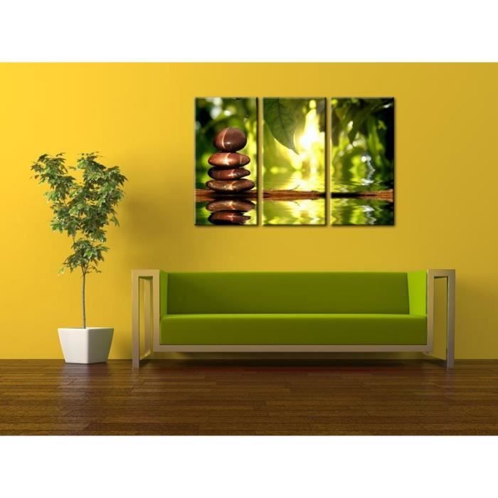 Tableau sur toile Fleurs de frangipanier, galets zen et bambou