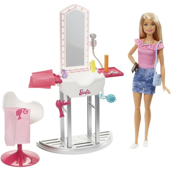 BARBIE Barbie Salon de Coiffure Coffret Mobilier de Poupee accessoires Poupee Incluse Cdiscount Jeux Jouets