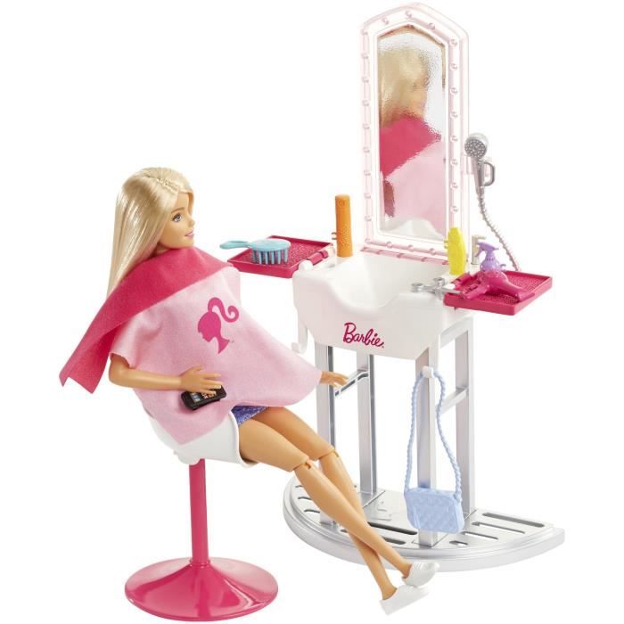 BARBIE Barbie Salon de Coiffure Coffret Mobilier de Poupee accessoires Poupee Incluse Cdiscount Jeux Jouets