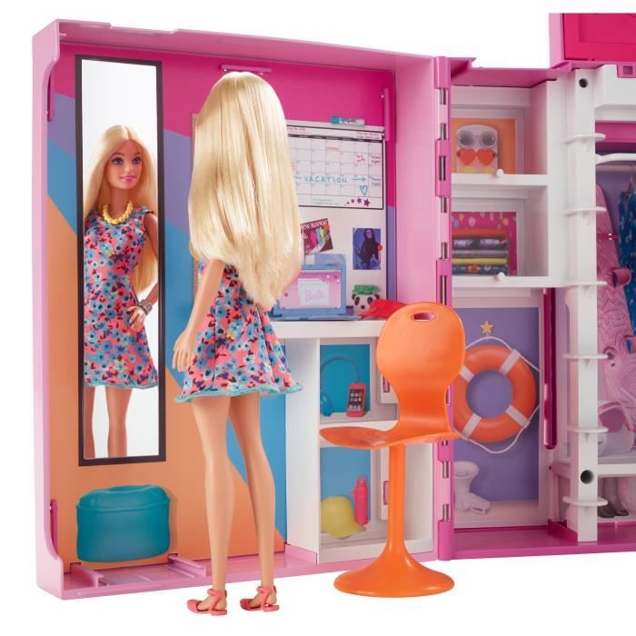 Barbie Coffret Dressing Deluxe 60 Cm – Poupée Blonde + 30 Tenues Et Accessoires, 15 Rangements, Penderie, Miroir, Vide-linge – Dès 3 Ans
