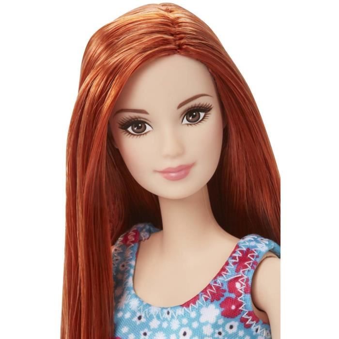 Poupée BARBIE - Chic Rousse - Robe Fleurie Bleue - Pour Enfant de