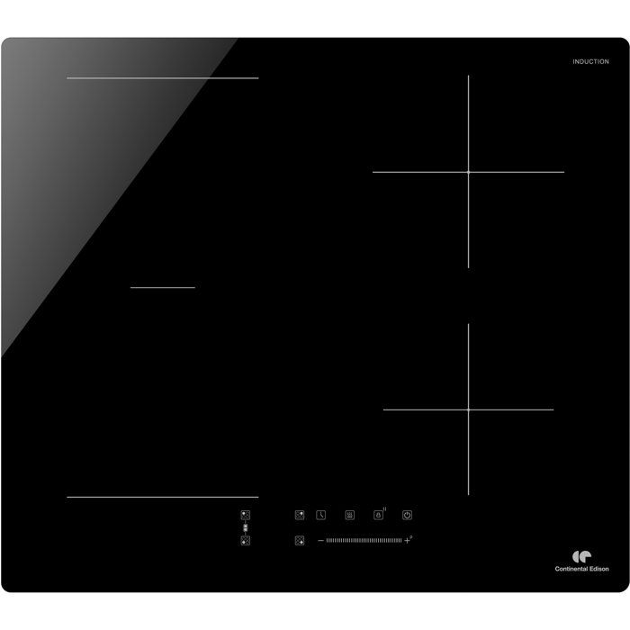 Table de cuisson à induction - CONTINENTAL EDISON - 4 foyers dont 1 zone flex - L59 x P52 cm - CETI4ZFLEXB2