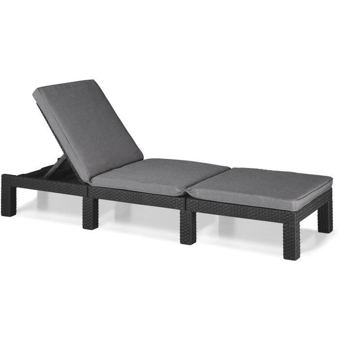 Bain de soleil - Allibert by KETER – DAYTONA – en résine imitation rotin tressé – coussin – dossier réglable - gris graphite Bain de soleil - Allibert by KETER – DAYTONA – en résine imitation rotin tressé – coussin – dossier réglable - gris graphite