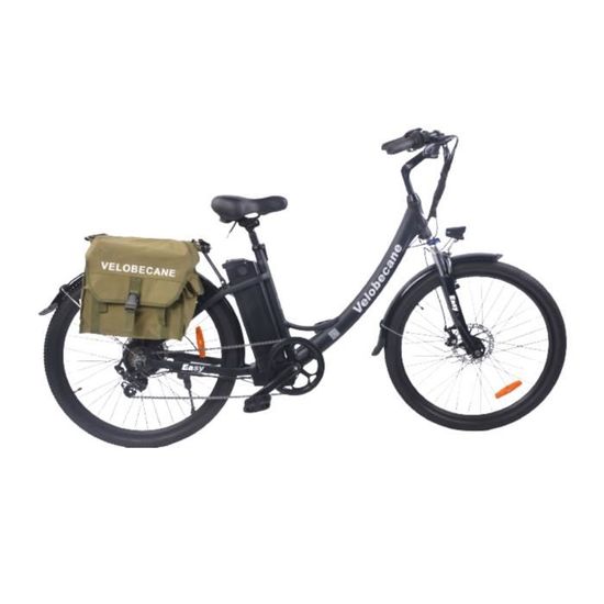 Vélo électrique - VELOBECANE - 26'' -7 Vitesses - Freins à disques - Autonomie 75km - Cadre alu - Noir