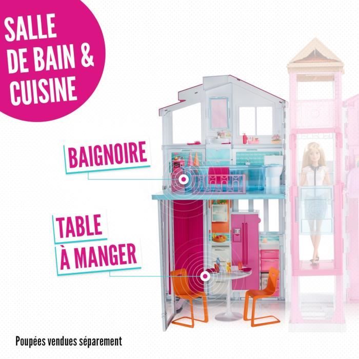 BARBIE Dreamhouse Maison de Rêve 3 étages 8 pièces - Cdiscount Jeux - Jouets