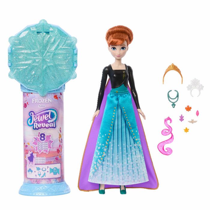 Poupée Disney Jewel Reveal Anna La Reine des Neiges – 10 Accessoires, Boîte à Bijoux