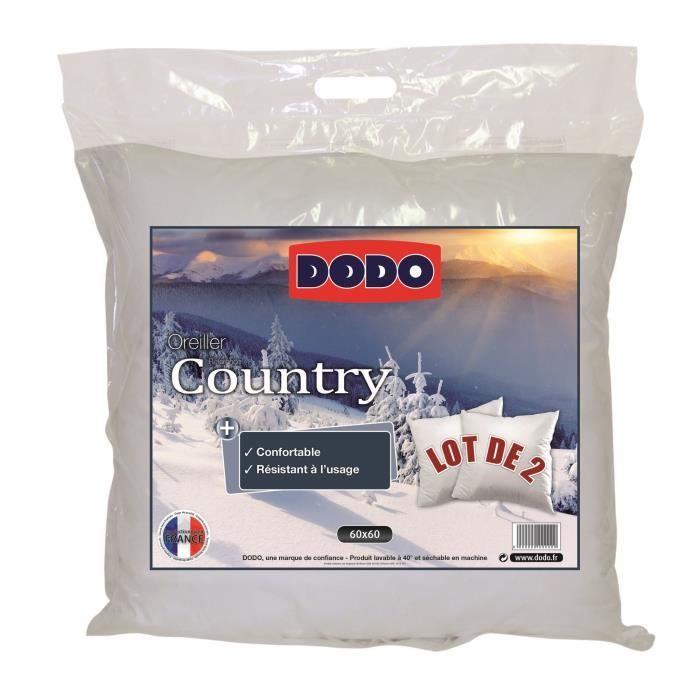 Lot de 2 Oreillers - DODO - COUNTRY - 60 x 60 cm - Blanc Lot de 2 Oreillers - DODO - COUNTRY - 60 x 60 cm - Blanc