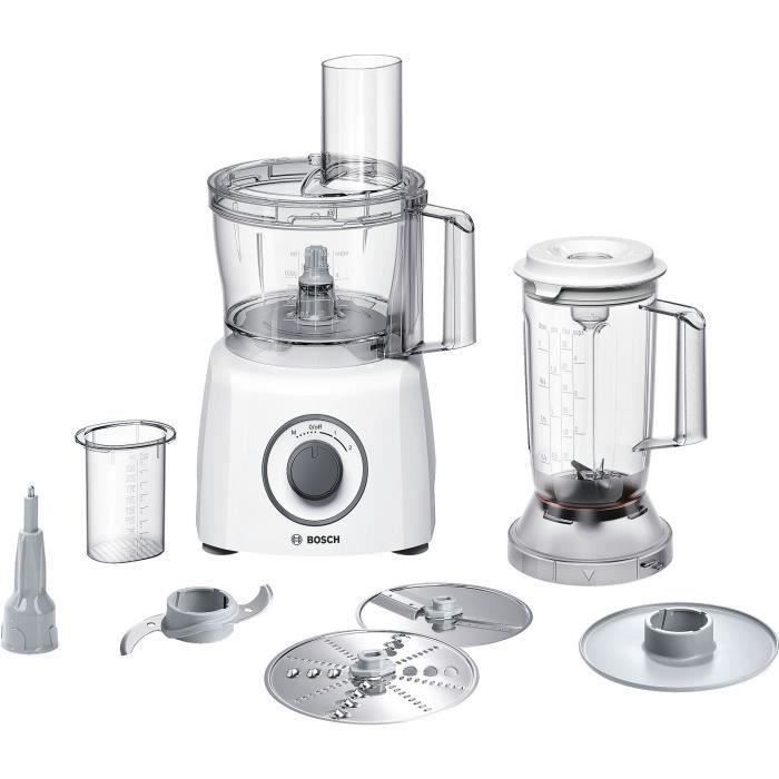 Robot multifonction BOSCH MultiTalent3 - Blanc - 800 W - 2 vitesses et pulse - Bol mélangeur 2,3 L - Bol mixeur 1 L - 2 disques