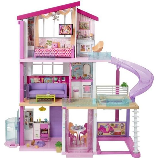 BARBIE Maison de Reve 2 etages et 5 pieces avec ascenseur piscine toboggan et garage Cdiscount Jeux Jouets