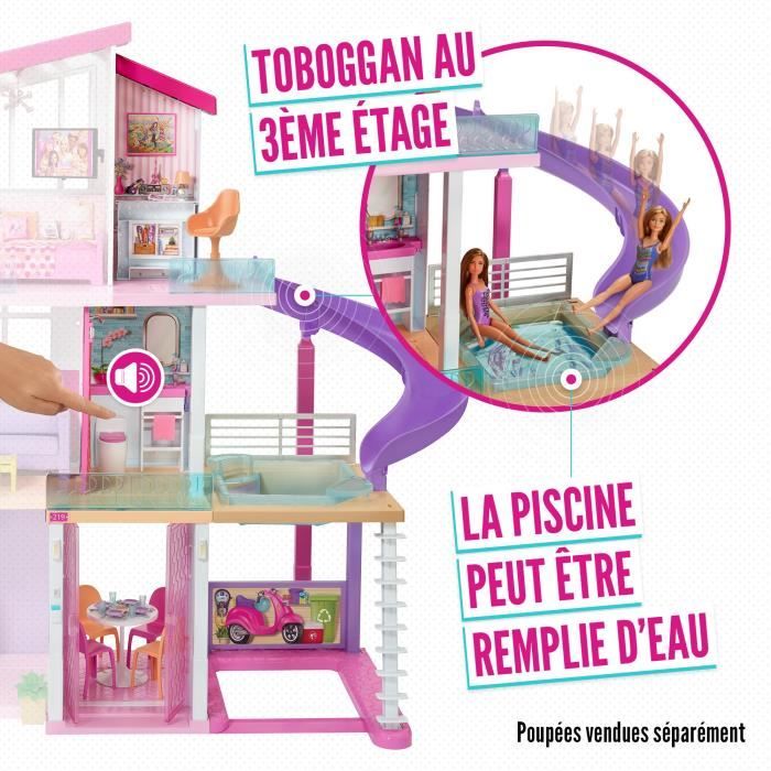 BARBIE Maison de Reve 2 etages et 5 pieces avec ascenseur piscine toboggan et garage