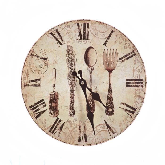 CUTLERY Horloge murale Ø28 cm beige et marron