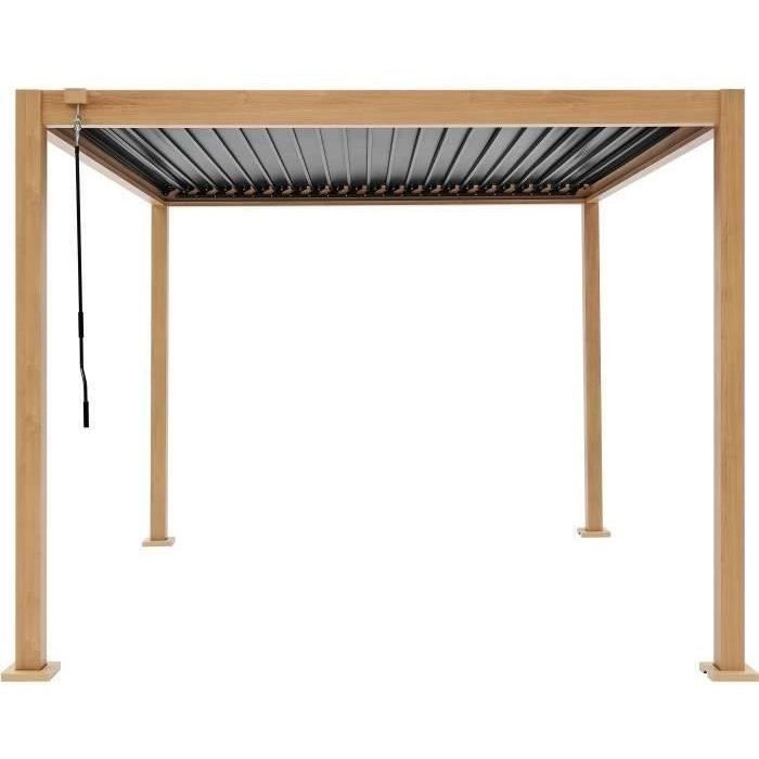 Pergola bioclimatique - GAYA - Structure en aluminium et en acier - Aspect Bois - 3 x 3 m
