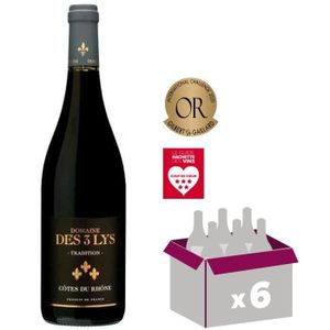 VIN ROUGE Domaine des 3 Lys Tradition 2021 Côtes du Rhône - Vin rouge de la Vallée du Rhône x6