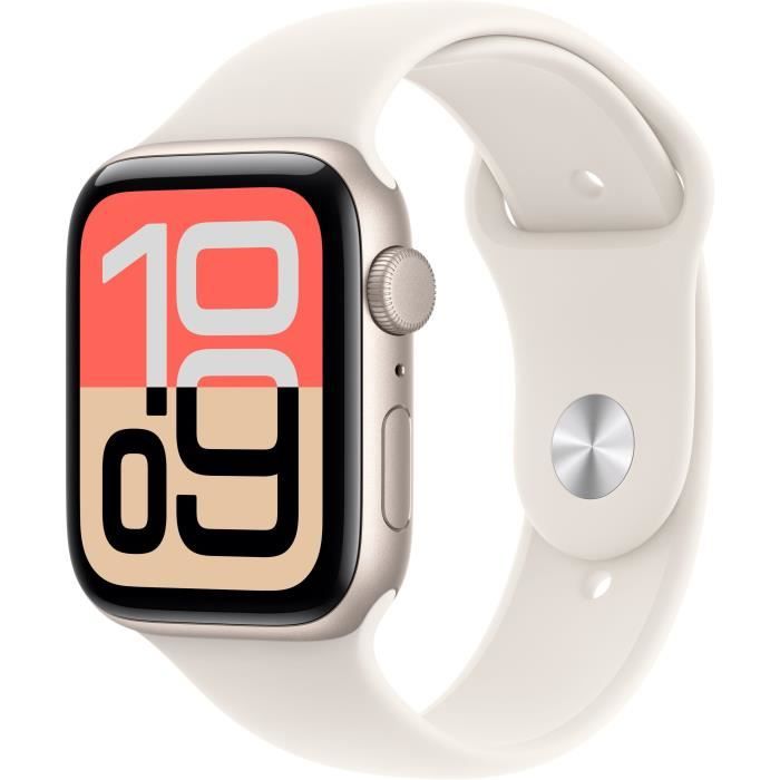 Apple Watch SE 3 GPS - 44mm - Boîtier Starlight Aluminium  - Bracelet Starlight Sport Band - M/L