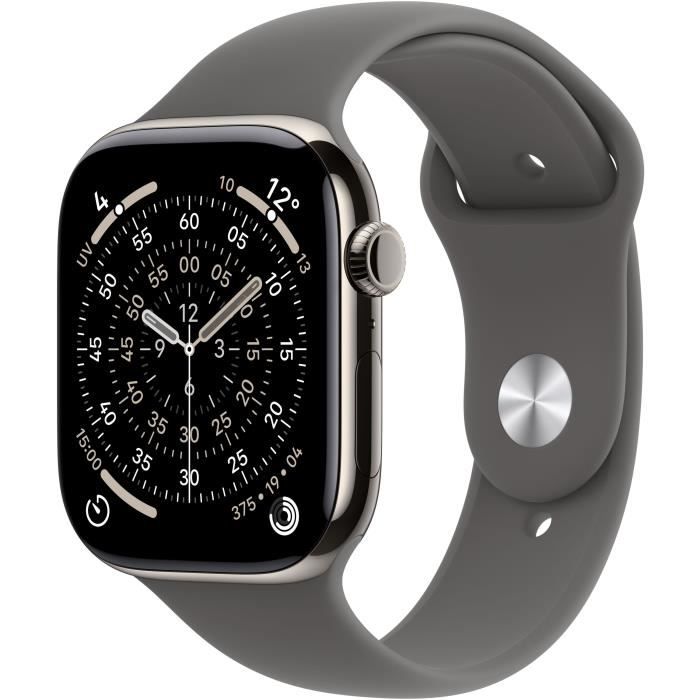 Apple Watch Series 11 GPS + Cellular - 42mm - Boîtier Natural Titanium  - Bracelet Stone Grey Sport Band - M/L