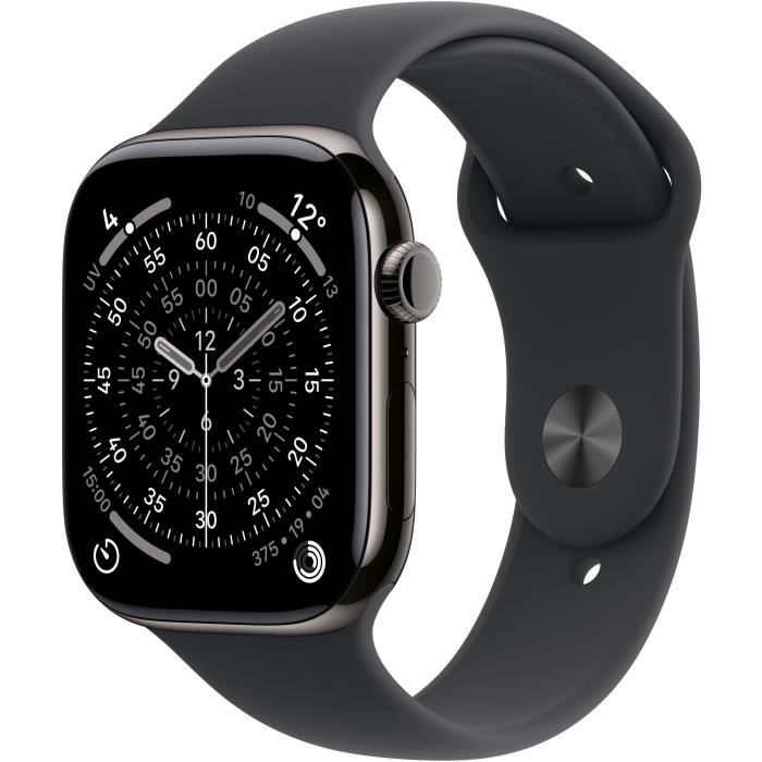 Apple Watch Series 11 GPS + Cellular - 42mm - Boîtier Slate Titanium  - Bracelet Black Sport Band - M/L