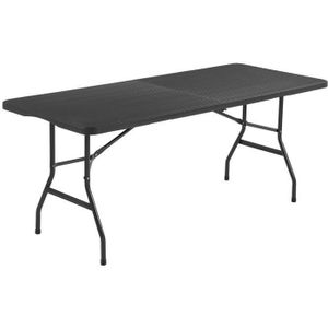 TABLE DE JARDIN  Table de réception pliante 8 personnes 180x74 x73.5cm - Structure en acier et plateau en polyéthylène - Aspect résine tressée -