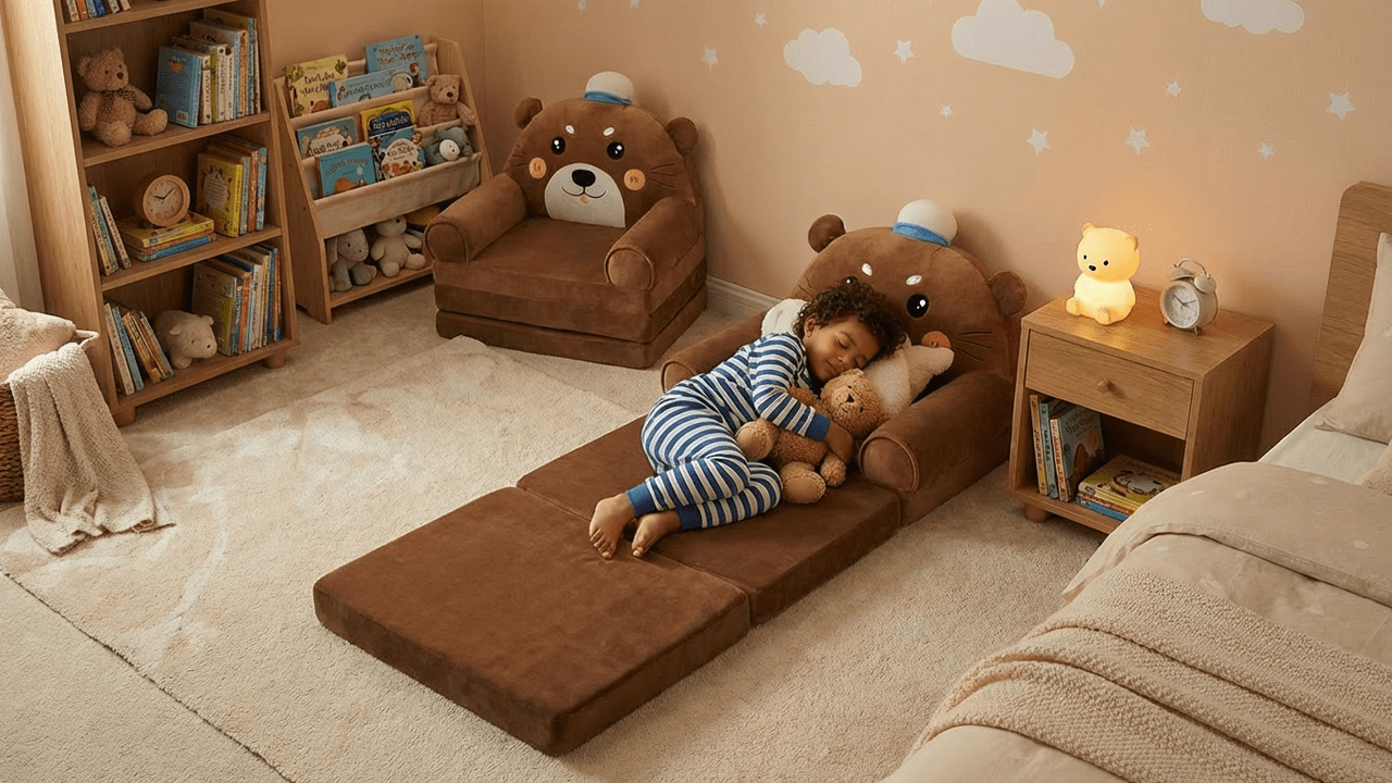 Canapé-lit Pliant Convertible Pour Enfant - 50x120 Cm - Coton PP - Design Contemporain
