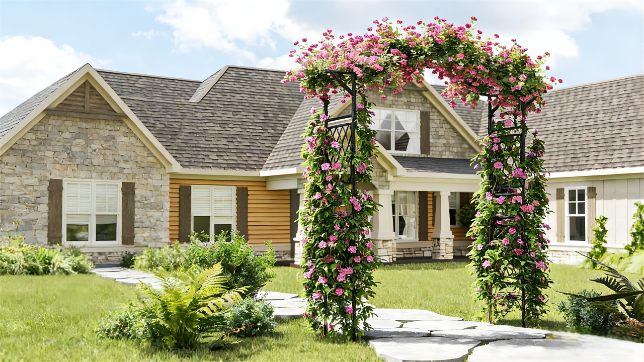Lot De 4 Fleurs pour Arche De Mariage avec 1 Support Rond en Métal Doré, 1
