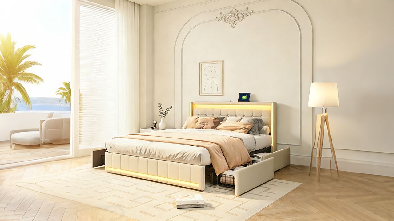Lit Une Personne Cosy Beige – Bois Avec Matelas – Occasion 190 Cm